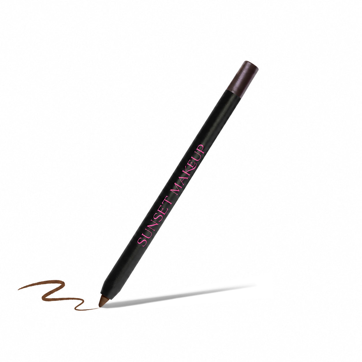 Sunset Makeup brown pencil crayon eyeliner with matching swatch on a white background.