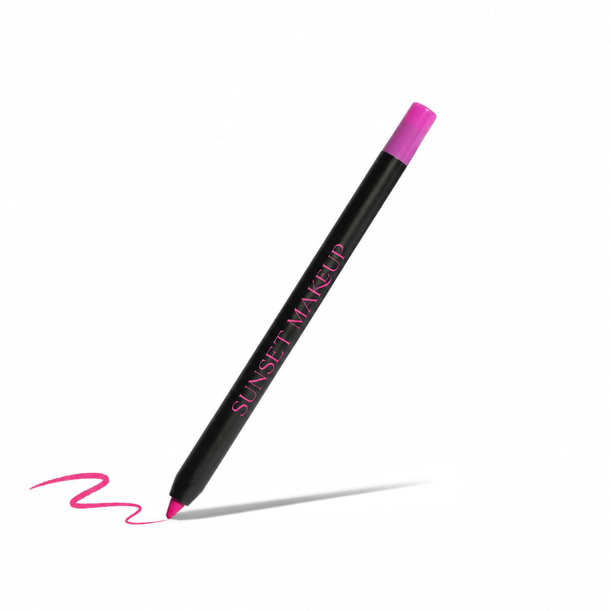 Sunset Makeup pink pencil crayon eyeliner with matching swatch on a white background.