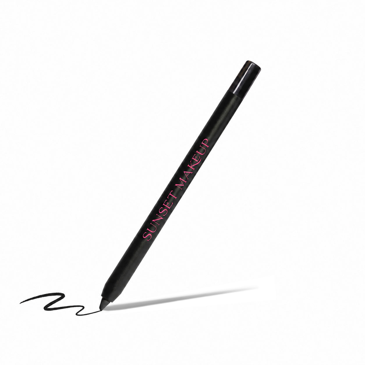 Sunset Makeup black pencil crayon eyeliner with matching swatch on a white background.