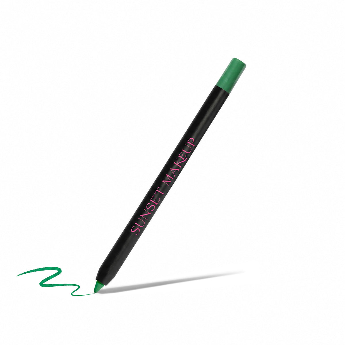 Sunset Makeup green pencil crayon eyeliner with matching swatch on a white background.