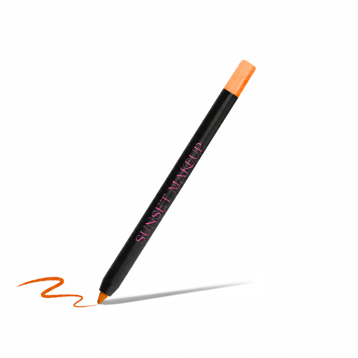 Sunset Makeup orange pencil crayon eyeliner with matching swatch on a white background.