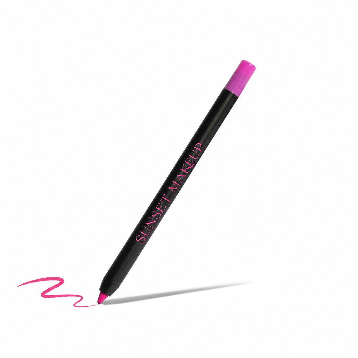 Sunset Makeup pink pencil crayon eyeliner with matching swatch on a white background.