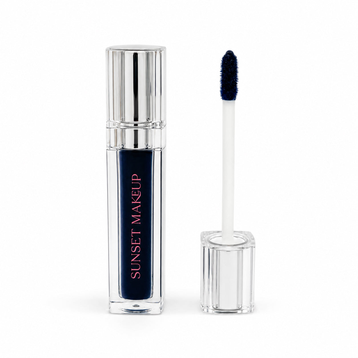 Sunset Makeup Dark Blue Lip Stain tube shown with its applicator on a white background.